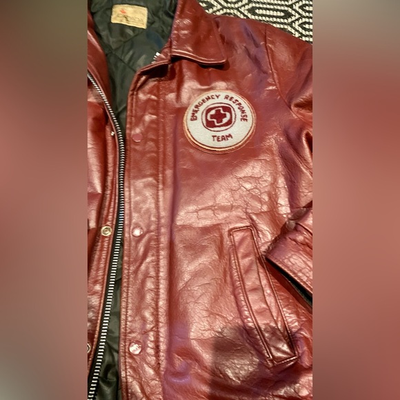Vintage Varsity leather jacket Canada Sportswear EMT patch Red - Picture 7 of 16